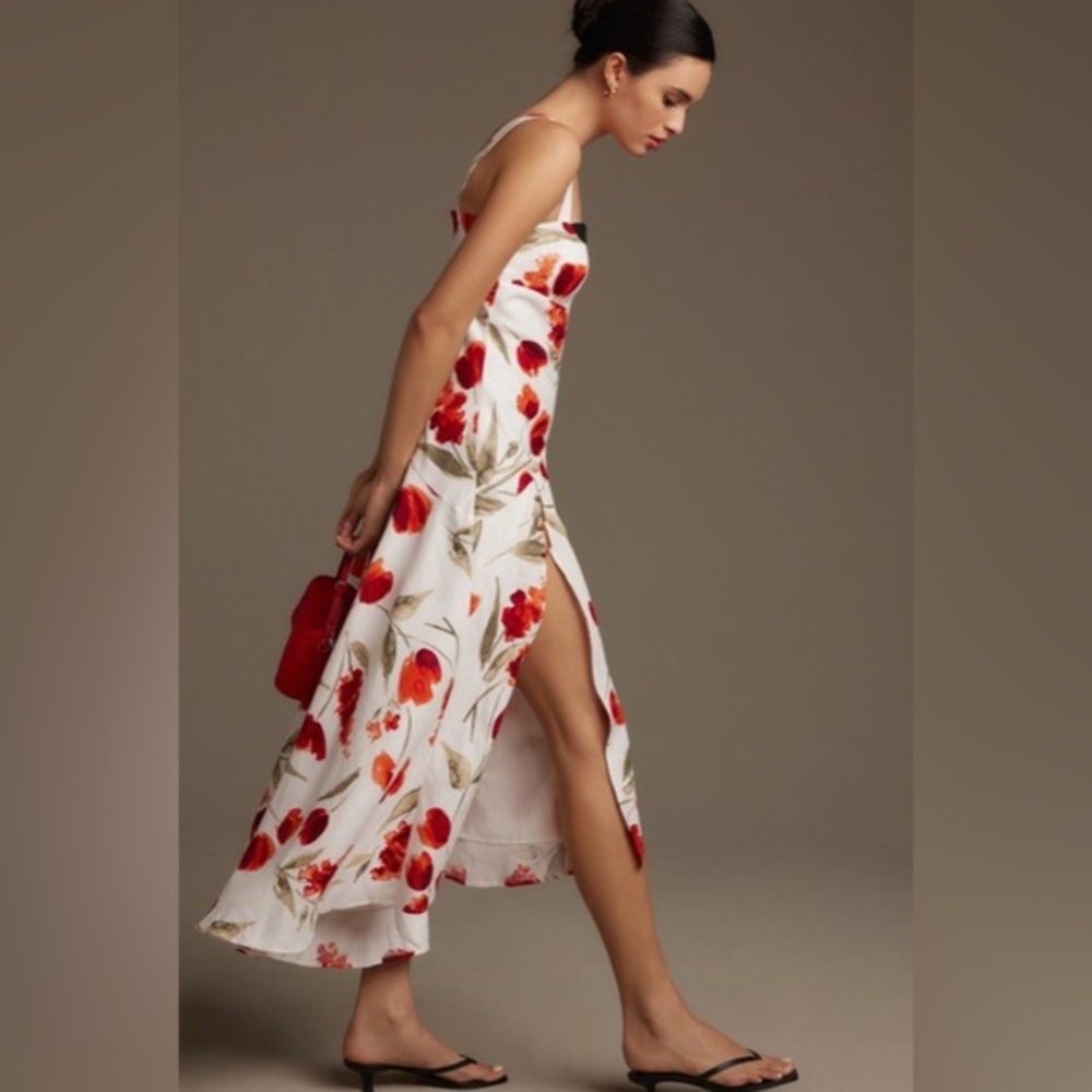 New Reformation Bekki Linen Slit Maxi Dress